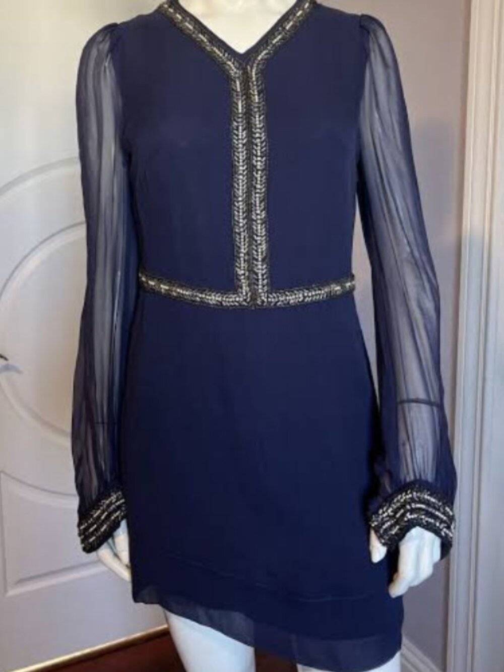 French Connection Purple SILK Embellished Dress
